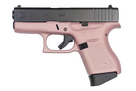 GLOCK 43 9mm Single Stack Pistol with Cerakote Pink Frame and Black Slide