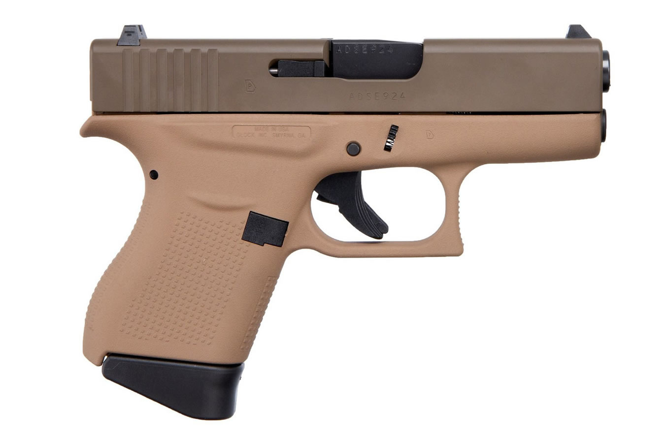 GLOCK 43 9MM SINGLE STACK PISTOL WITH CERAKOTE FADED DARK EARTH FRAME