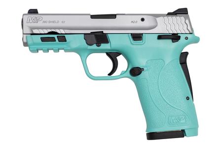 SMITH AND WESSON MP380 Shield EZ 380 ACP Semi-Automatic Pistol with Robins Egg Blue Frame and Silver Slide