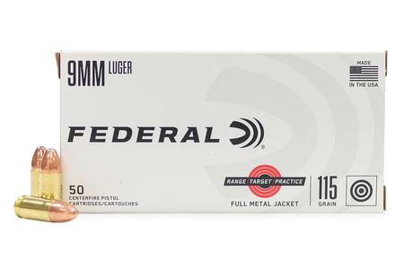 FEDERAL AMMUNITION 9mm 115 gr FMJ Range Target Practice 50/Box