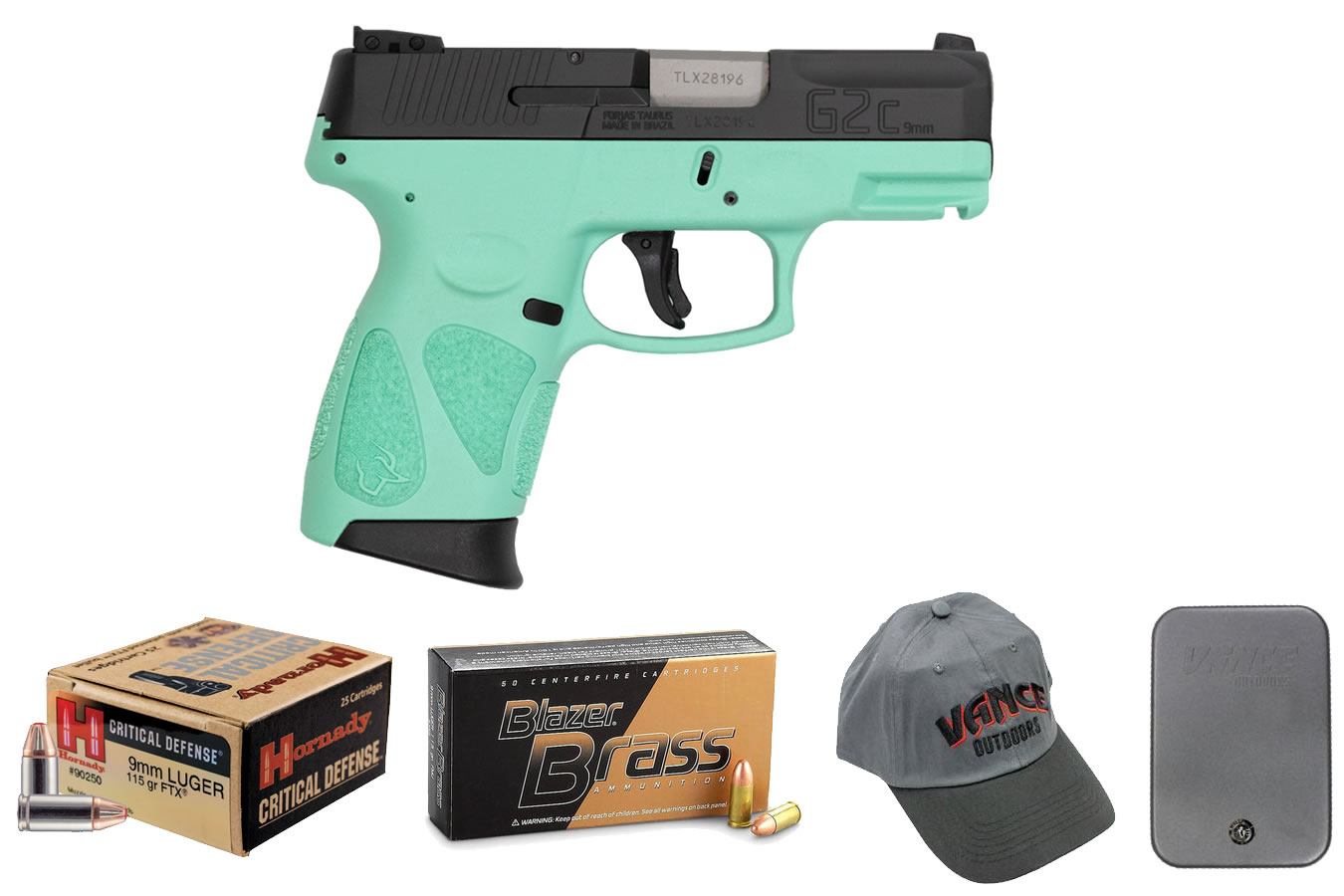 Taurus G2C 9mm Pistol with Cyan Frame with Ammo Package
