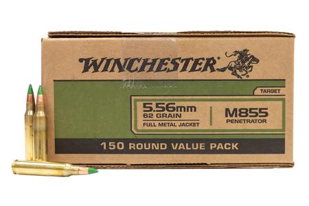 WINCHESTER AMMO 5.56mm NATO 62 gr FMJ Green Tip M855 Penetrator 150 Round Value Pack