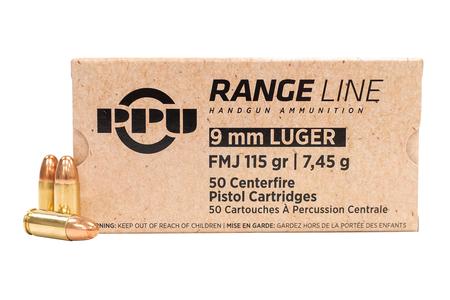 PPU 9mm 115 gr FMJ Range Line 50/Box