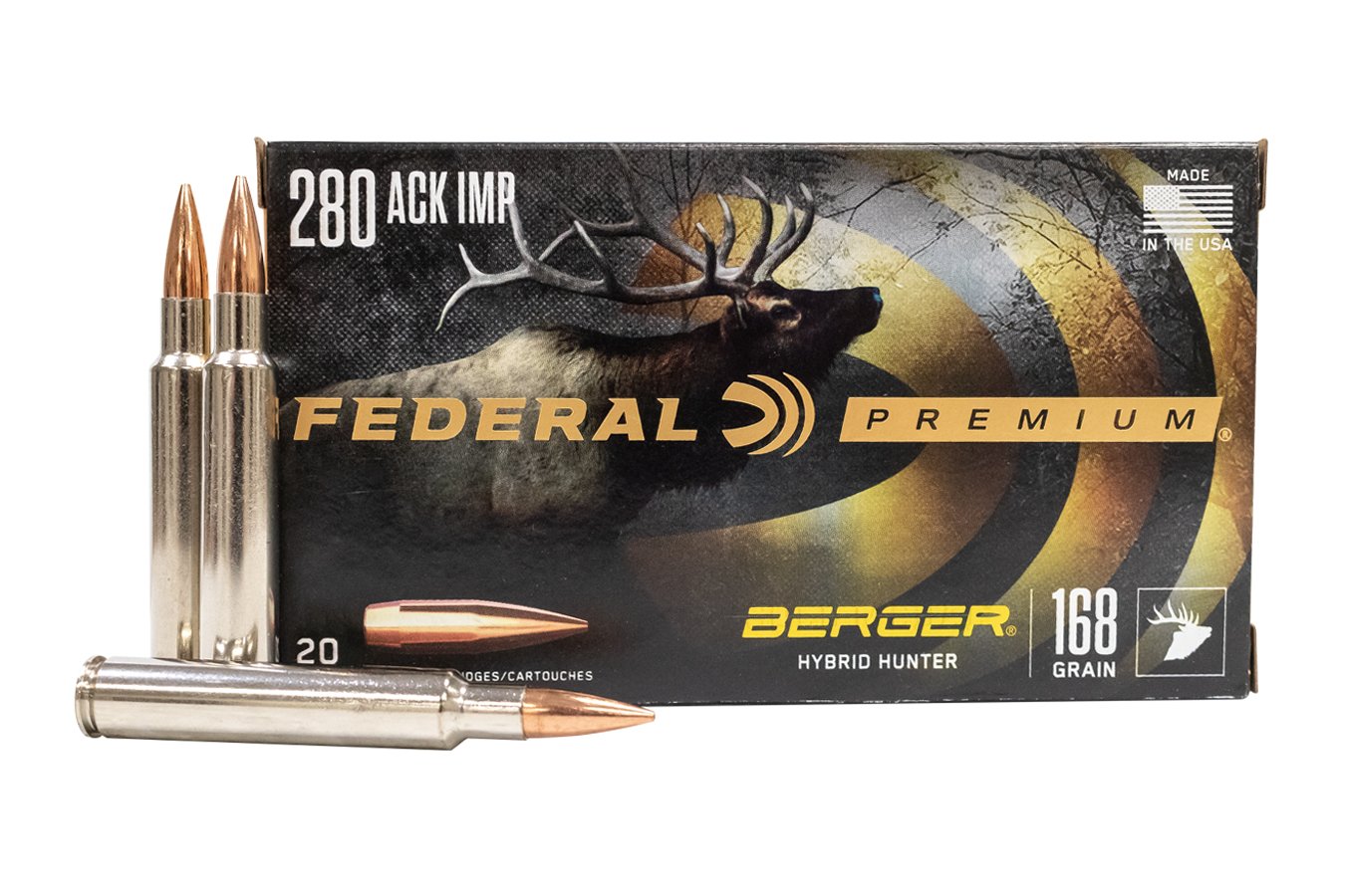 FEDERAL AMMUNITION 280 ACKLEY IMPROVED 168 GR BERGER HYBRID HUNTER  