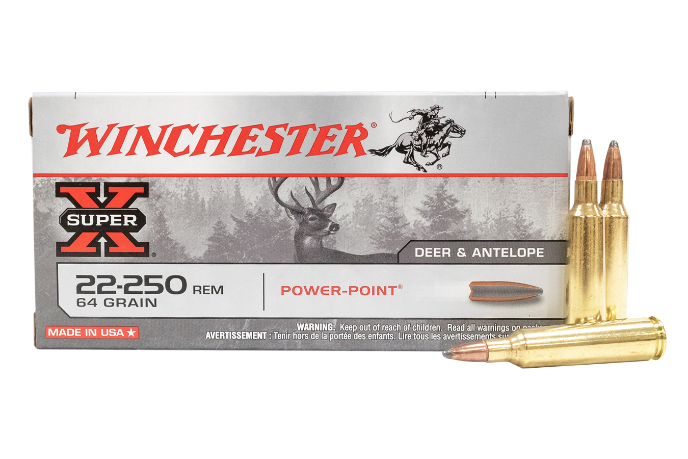 WINCHESTER AMMO 22-250 REM 64 GR POWER-POINT SUPER-X 