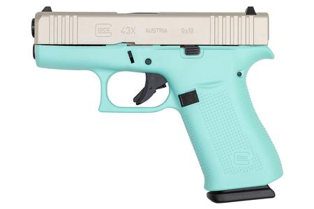 GLOCK 43X 9mm 10-Round Pistol with Robins Egg Blue Cerakote Frame and Silver Slide