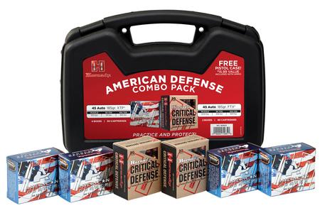 HORNADY 45 Auto 185 gr American Defense Combo Pack 120 Rounds in MTM Case