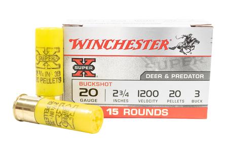 WINCHESTER AMMO 20 Gauge 2-3/4 Inch #3 Buckshot Super-X 15/Box 