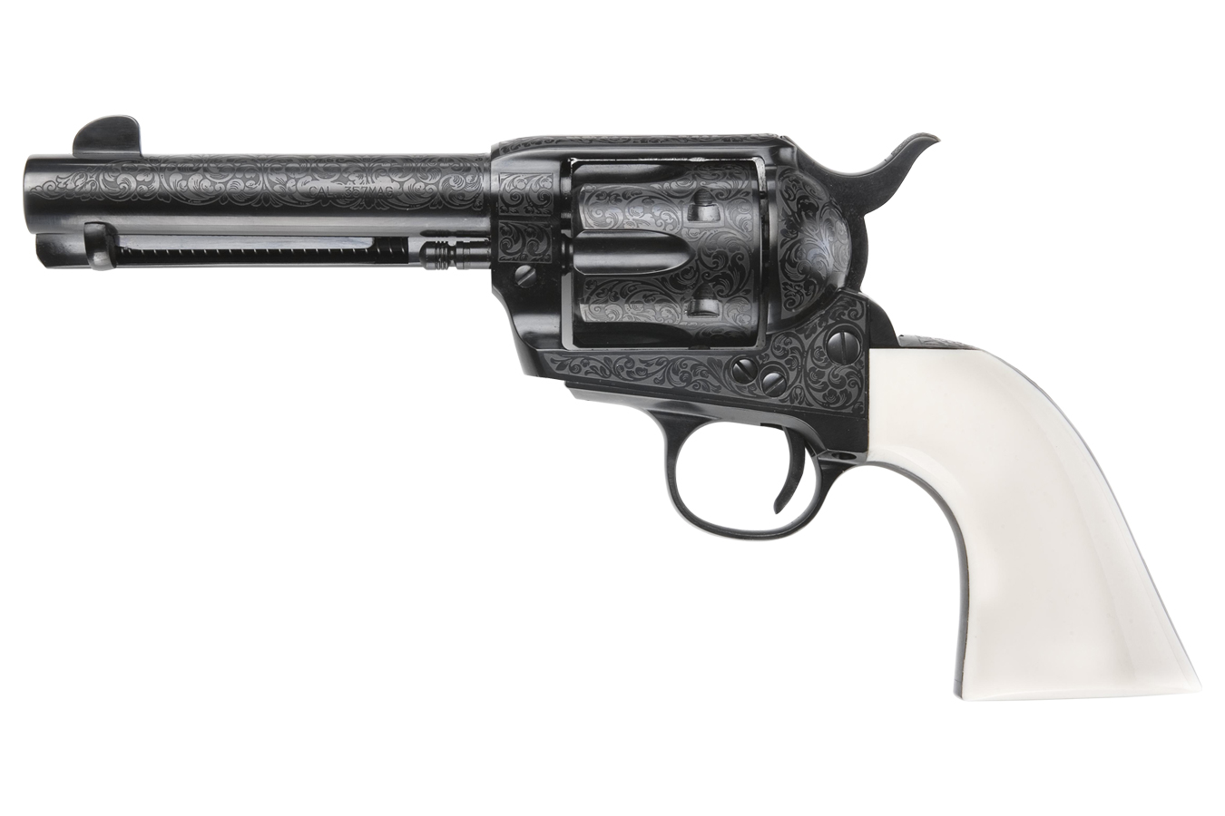 EMF CO THE SHOOTIST 45 COLT REVOLVER WITH ENHANCED ENGRAVED IVORY GRIPS