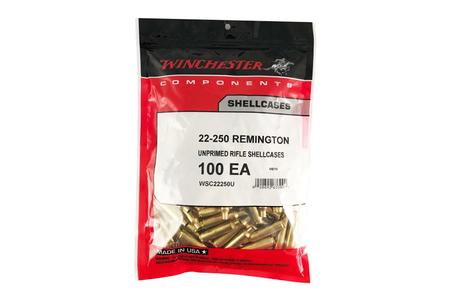 WINCHESTER AMMO 22-250 Remington Unprimed Brass Rifle Shellcases 100/Bag
