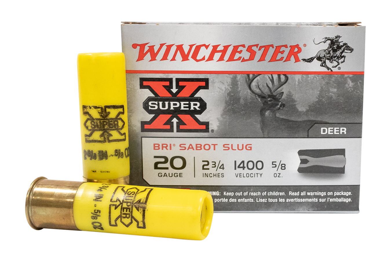 WINCHESTER AMMO 20 GA 2-3/4 INCH 5/8 OZ 2-PIECE SABOT SUPER-X SLUG 5/BOX