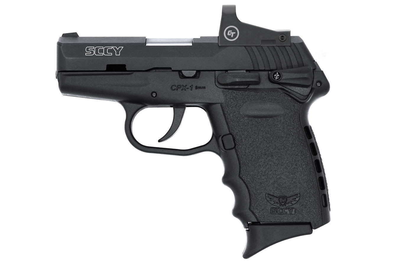 SCCY CPX1 9MM BLACK SLIDE AND FRAME RED DOT 