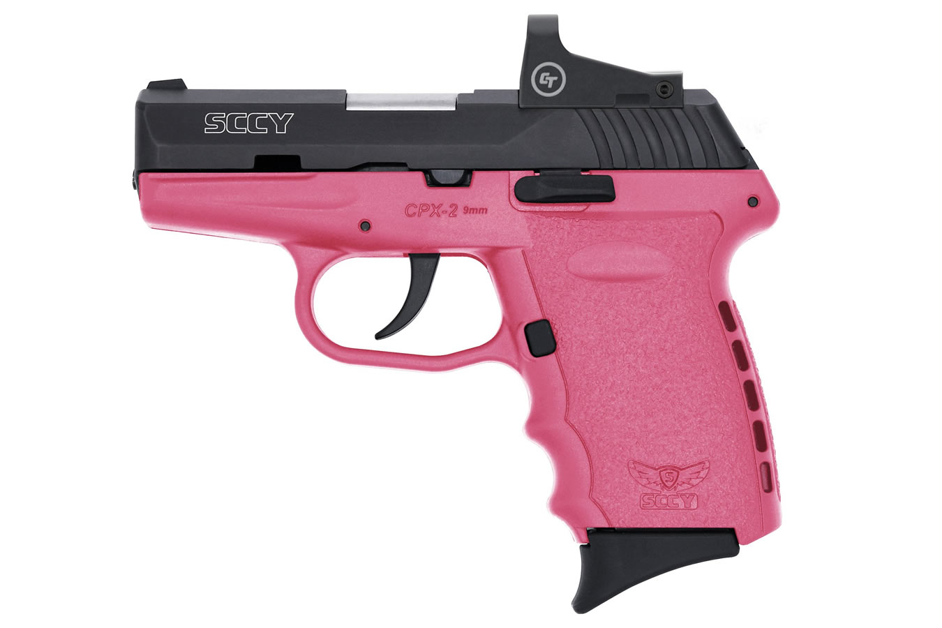 SCCY CPX2 9MM PINK FRAME BLACK SLIDE RED DOT