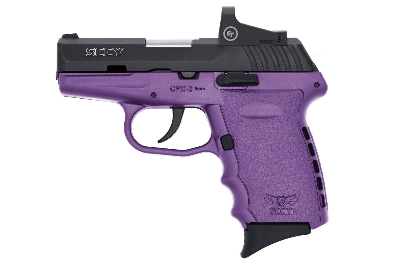 SCCY CPX2 9MM PURPLE FRAME BLACK SLIDE RED DOT 