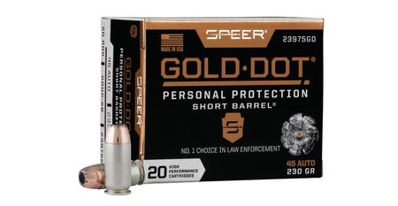 SPEER AMMUNITION 45 Auto 230 GR Gold Dot Personal Protection Short Barrel Hollow Point 20/Box