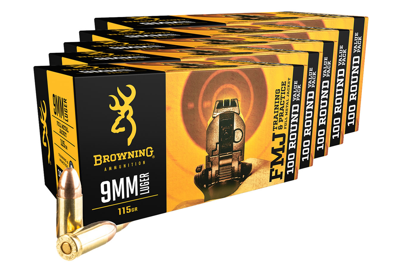 BROWNING AMMUNITION 9MM 115 GR FMJ 5 BOXES 100/BOX