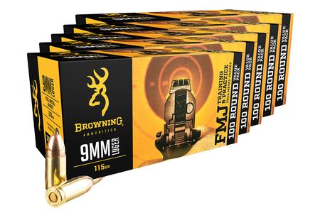 BROWNING AMMUNITION 9mm 115 gr FMJ 5 Boxes 100/Box