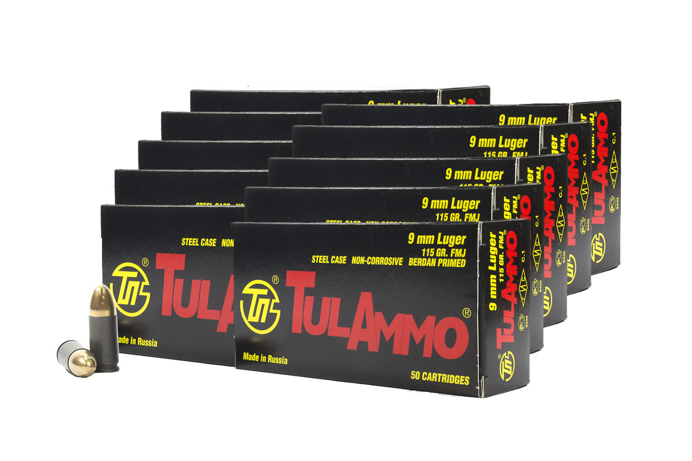 Tula Ammo 9mm Luger 115 gr FMJ Steel Case 500 Round Bulk Pack