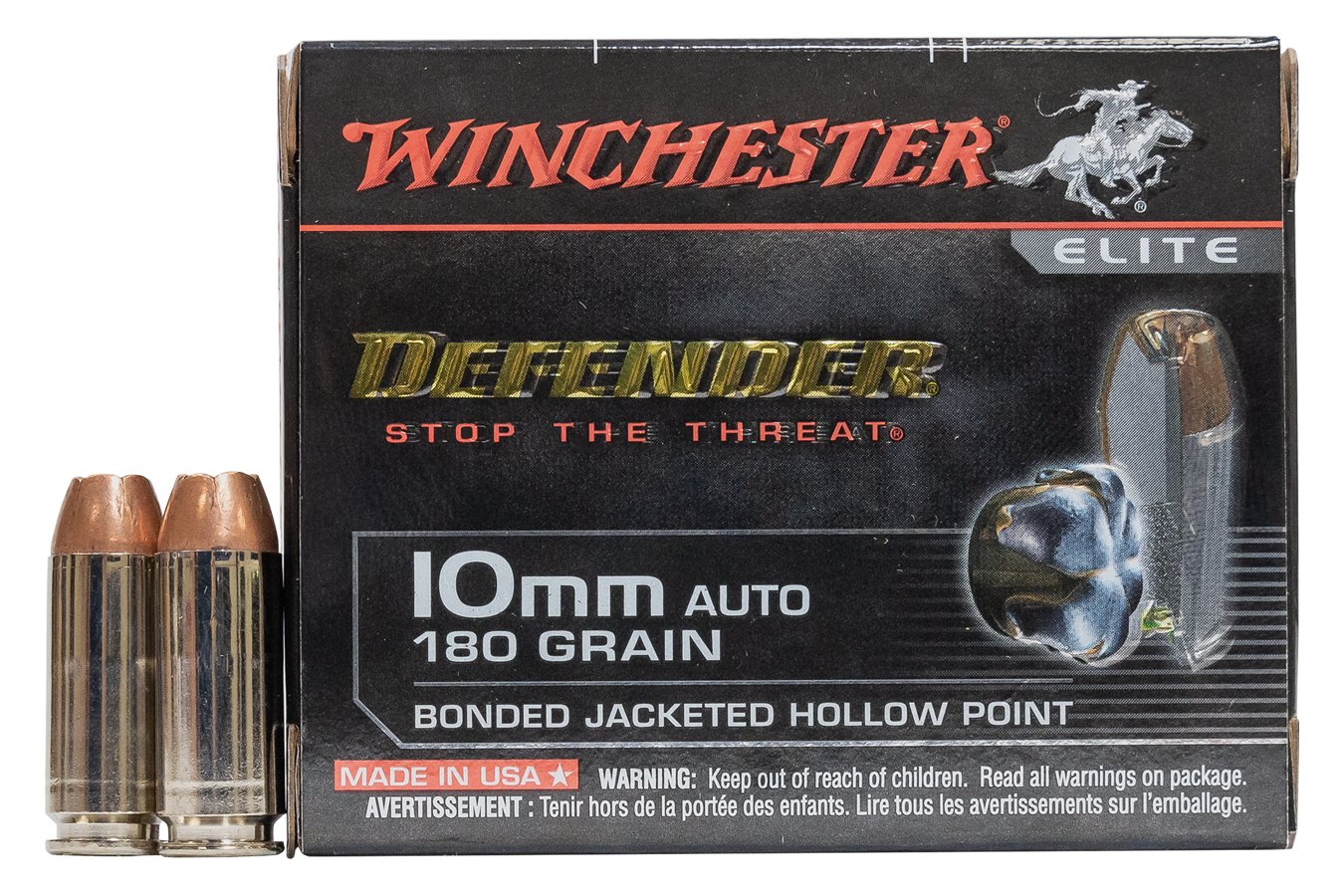 WINCHESTER AMMO 10MM 180 GR BONDED JHP DEFENDER 20BX