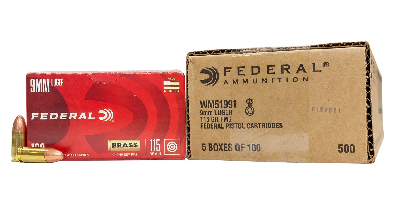 FEDERAL AMMUNITION 9MM 115 GR FMJ CHAMPION TRAINING 500 RD