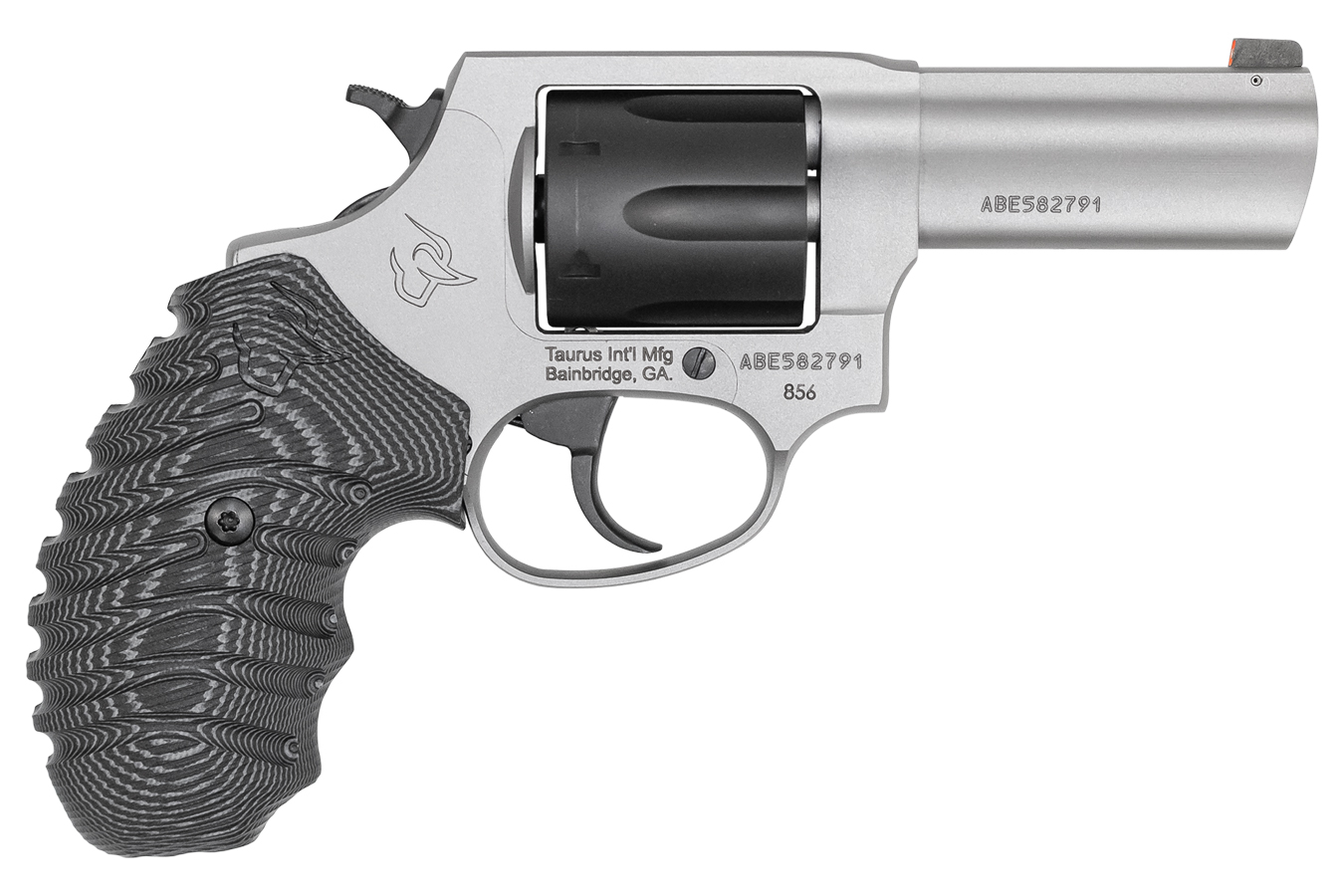 TAURUS 856 38SPL 3`` BBL 6RD SS/BLACK ACCENTN VZ GRIP