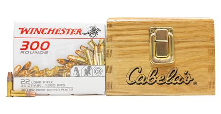 WINCHESTER AMMO 22LR 36 gr Copper Plated Hollow Point 300 Rounds in Special Edition Cabelas Box