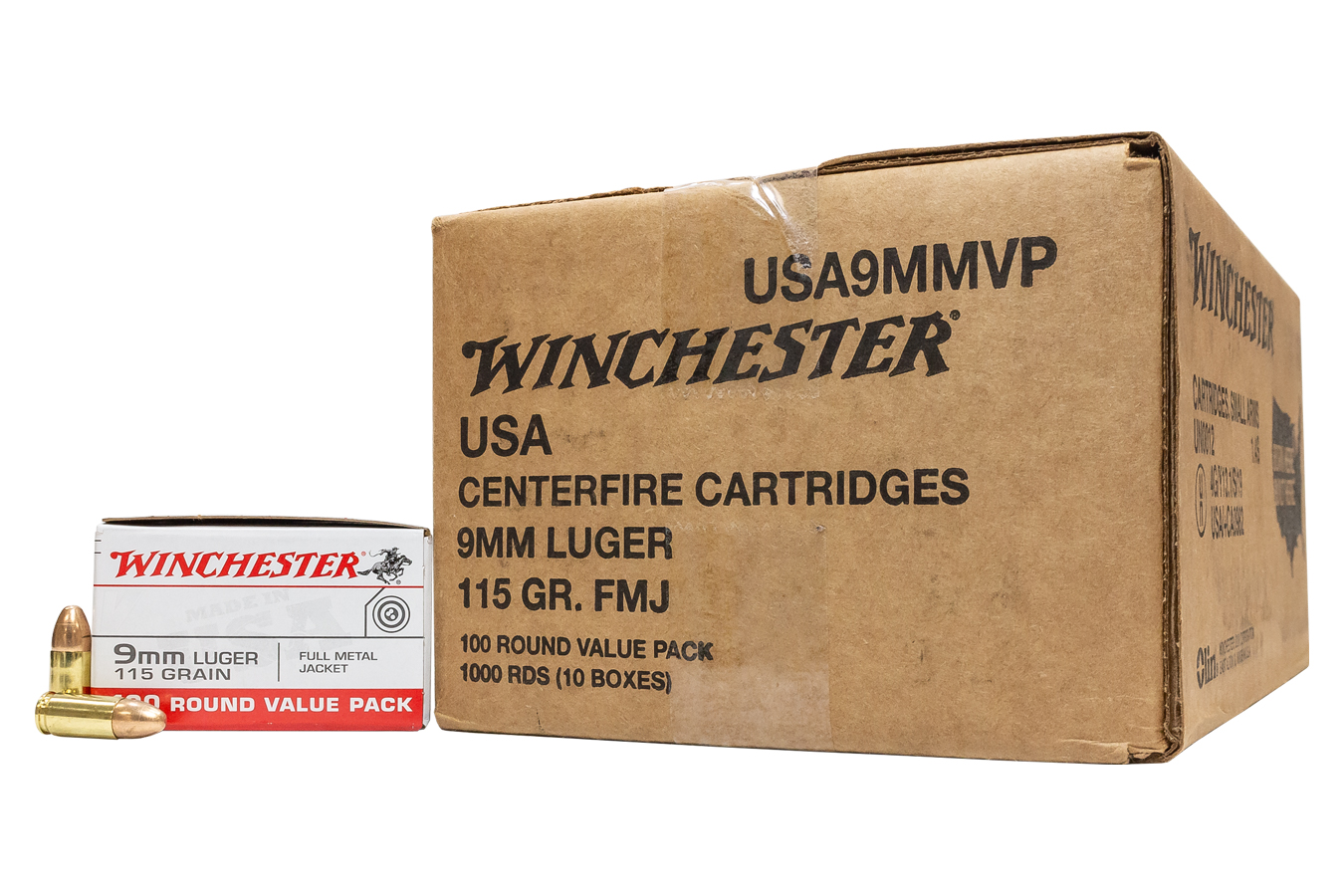 Winchester 9mm 115 gr FMJ USA Police Trade-In Ammo 1000 Round Case