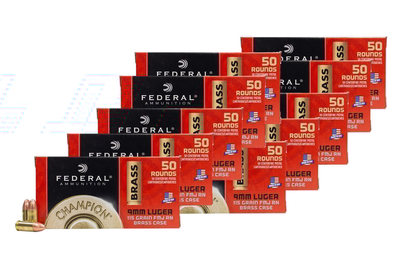 Federal 9mm 115 gr FMJ Champion Training 500 Round Bulk Pack