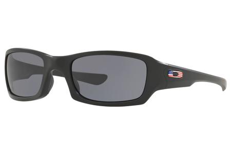 OAKLEY Fives Squared Flag Collection Sunglasses with Matte Black Frame and Warm Gray Le