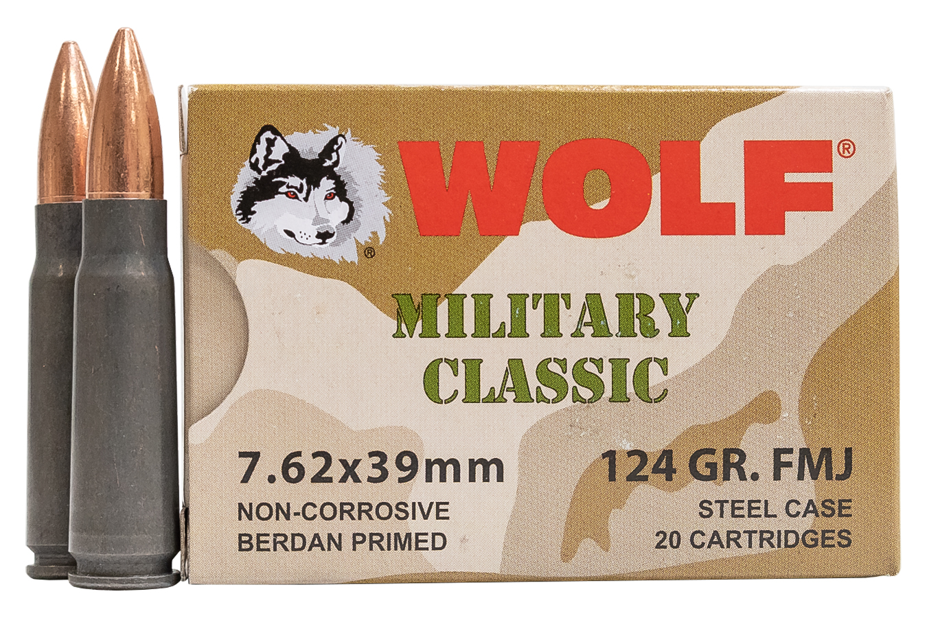 Wolf ammo wo762bfmj 7 62x39mm 124 gr fmj military classic steel case 20