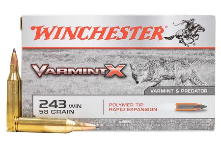 WINCHESTER AMMO 243 Win 58 gr JSP Varmint X Police Trade-In Ammo 20/Box