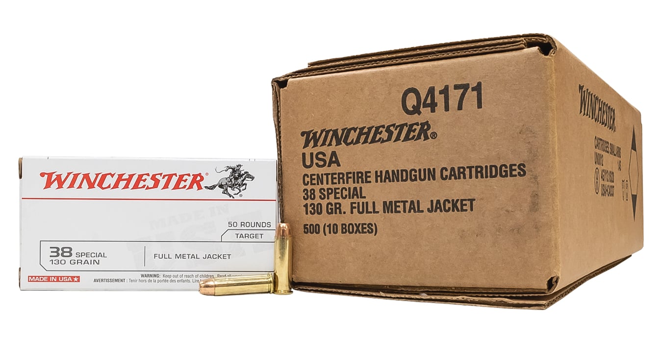 Winchester 38 Special 130 gr FMJ White Box 500 Round Case