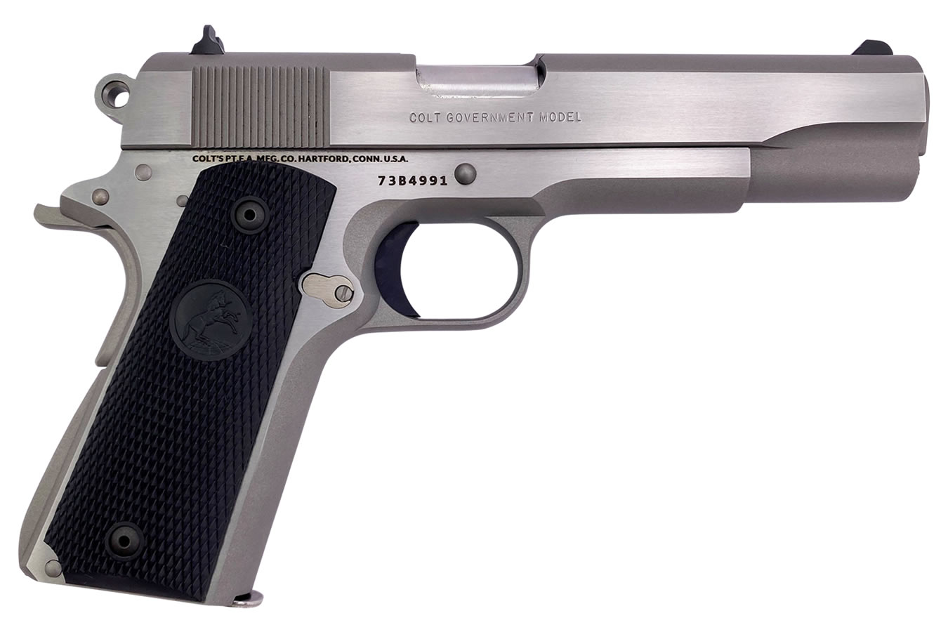 COLT 1911 GOVERNMENT 45 ACP FULL-SIZE PISTOL WITH BRUSHED STAINLESS FINISH