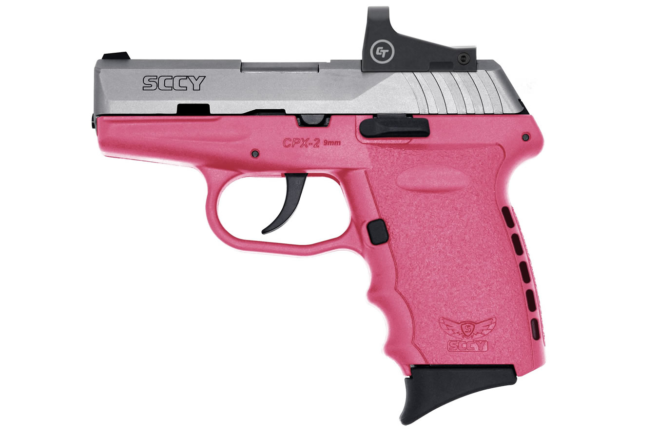 CPX-2 9MM PISTOL WITH PINK FRAME/STAINLESS SLIDE AND CRIMSON TRACE RED DOT
