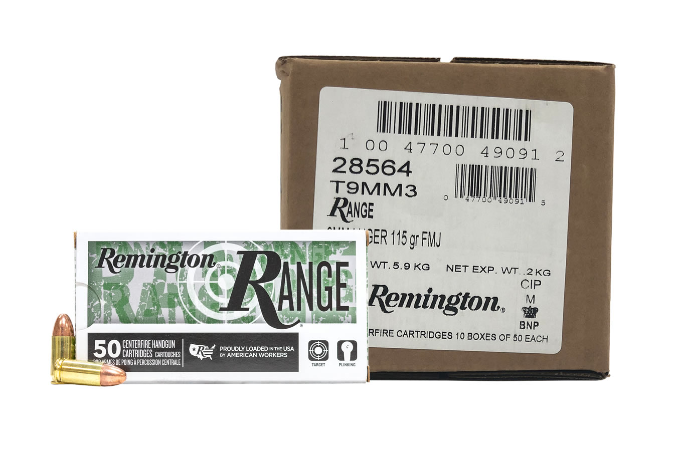 Remington 9mm 115 gr FMJ Range Ammo 500 Round Case