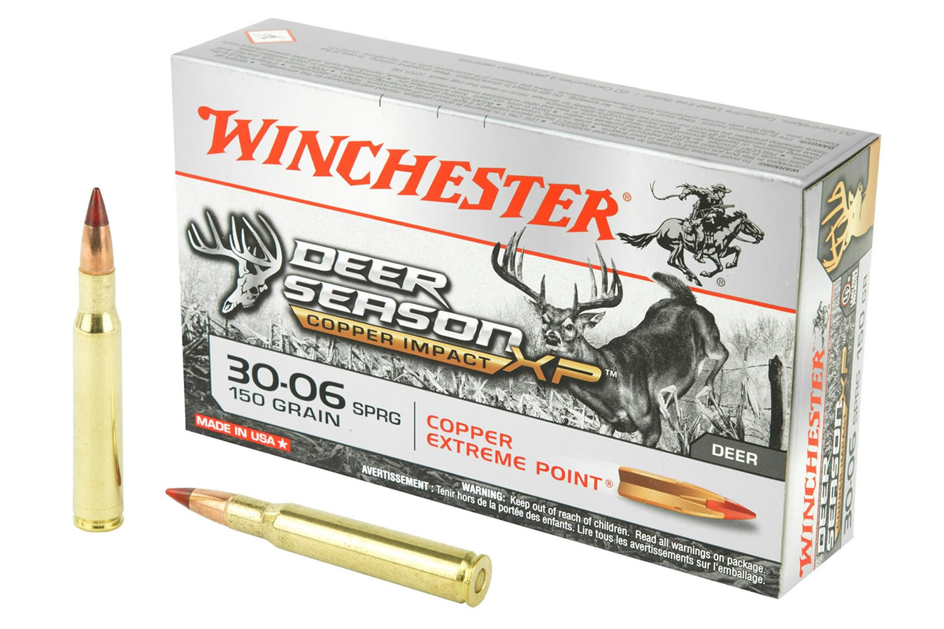 WINCHESTER AMMO 30-06 SPRG 150 GR COPPER EXTREME POINT DEER SEASON XP 20/BOX20RD