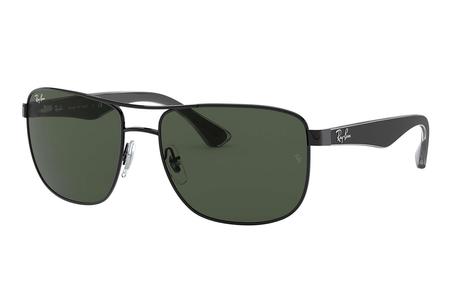 RB3533 WITH BLACK STEEL FRAME AND GREEN CLASSIC LENSES