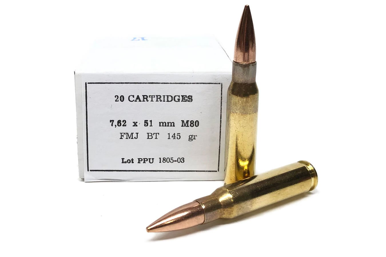 Ppu 7.62x51mm NATO 145 gr FMJ-BT 500 Round Case