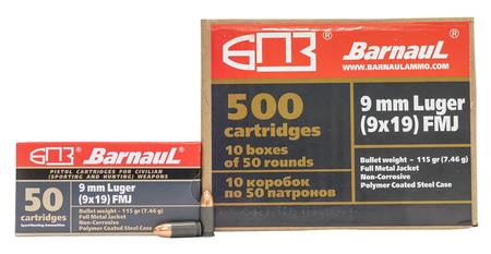 BARNAUL 9mm Luger 115 Gr FMJ Steel Polycoated Case 500/Case