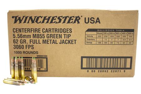 Winchester 5.56 mm 62 gr FMJ M855 Green Tip Lake City 1000/Case