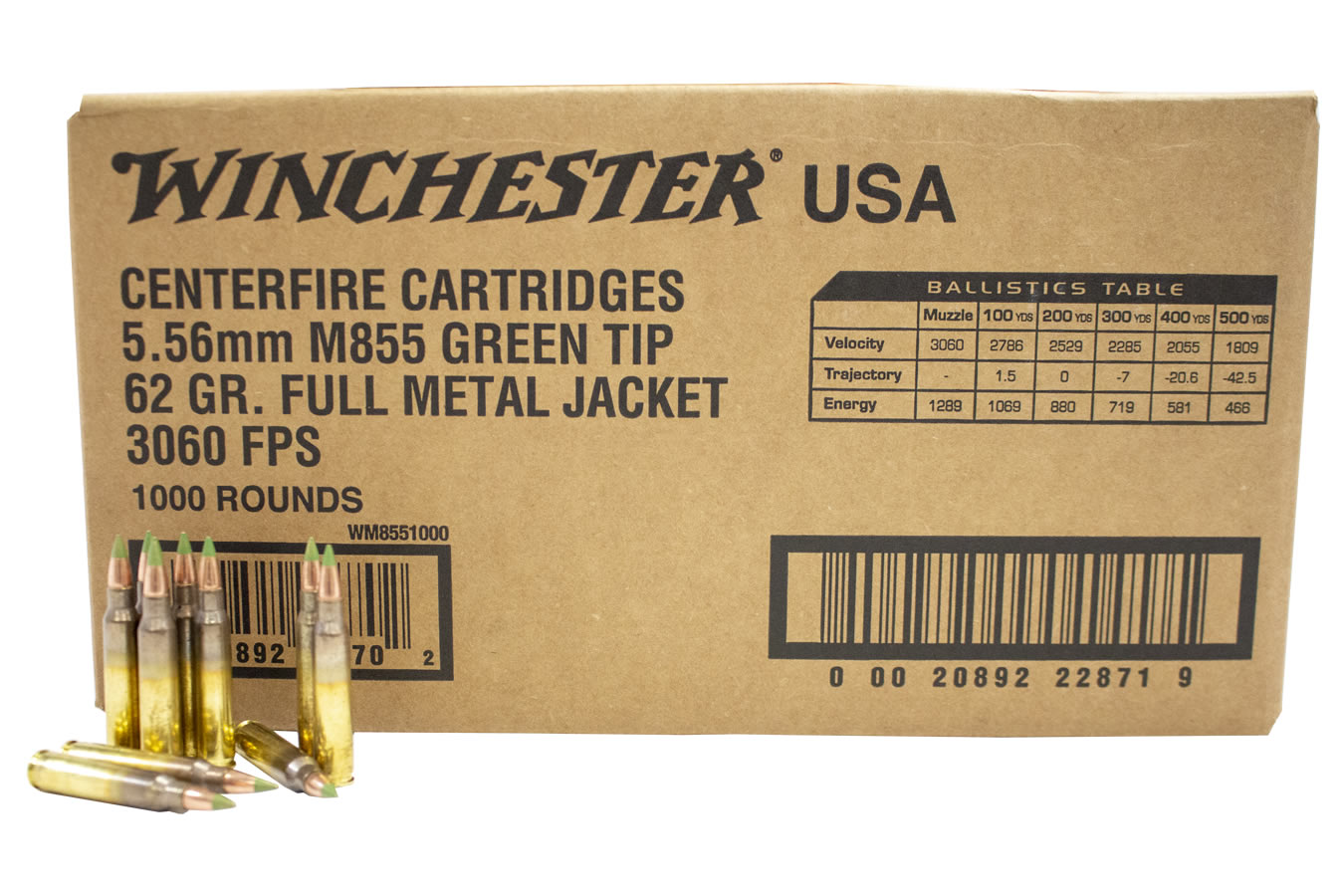 WINCHESTER AMMO 5.56 MM M855 GREEN TIP LAKE CITY FMJ 62 GR 1000RD