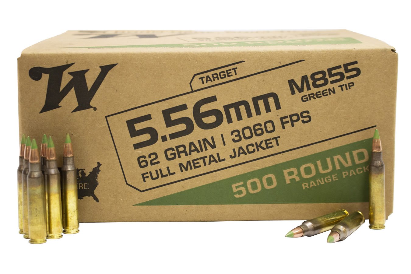 WINCHESTER AMMO 5.56 MM M855 62 GR FMJ GREEN TIP LAKE CITY 500/BOX