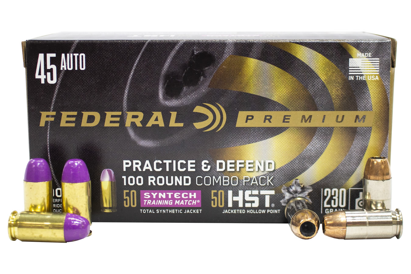 Federal 45 ACP 230 gr 50 Synthetic Jacket / 50 HST JHP Combo Practice and Defend 100/Box