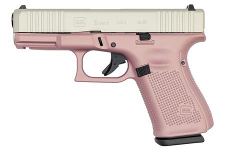 GLOCK 19 Gen5 9mm Pistol with Cerakote Pink Champagne Frame and Shimmering Aluminum Cerakote Slide