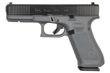 GLOCK 17 Gen5 9mm Pistol with Front Slide Serrations and Concrete Gray Frame