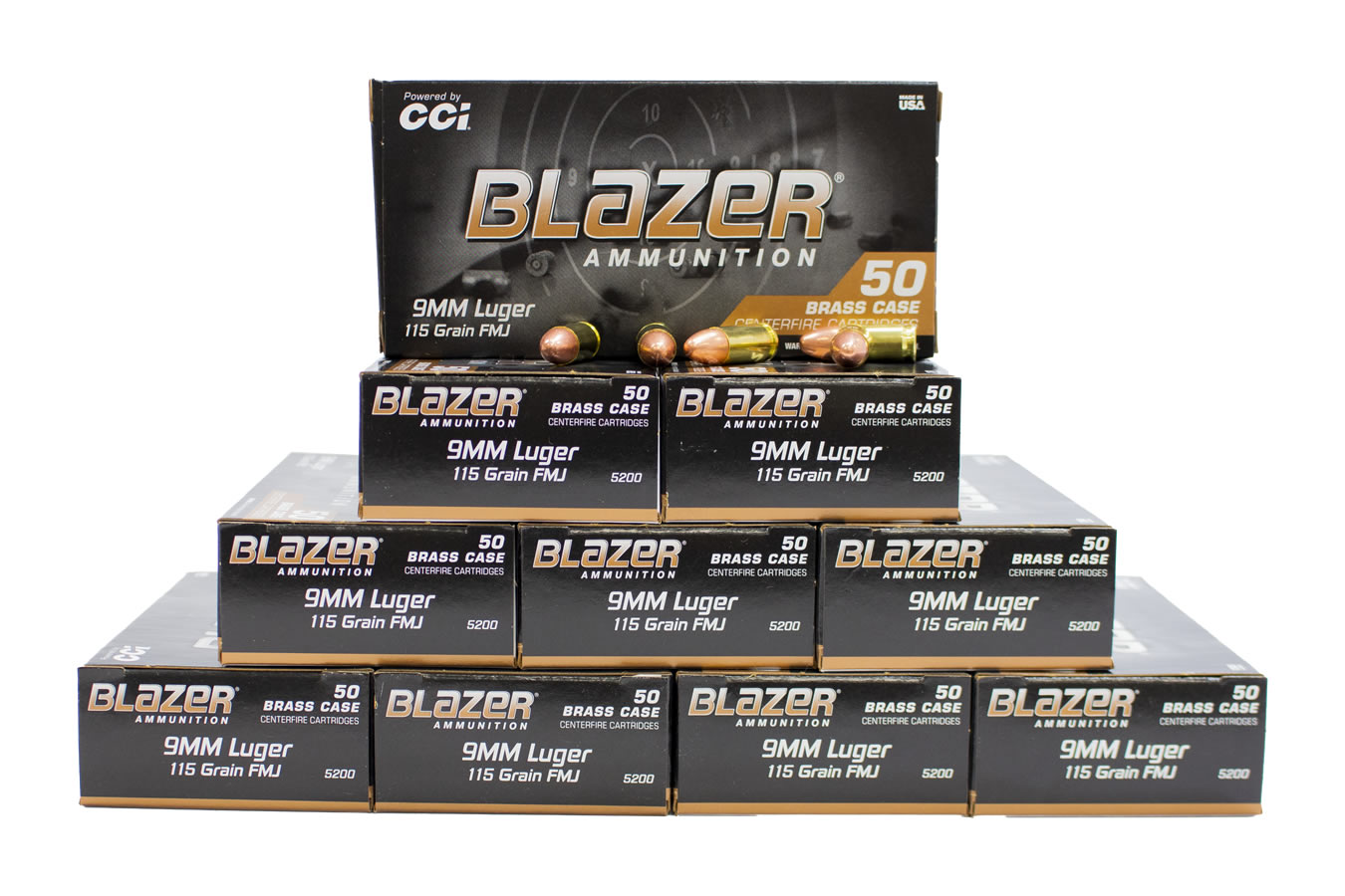 CCI AMMUNITION 9MM 115 GR FMJ BLAZER BRASS 500 ROUNDS