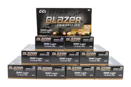 9MM 115 GR FMJ BLAZER BRASS 500 ROUNDS