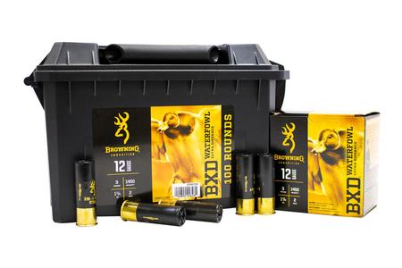 BROWNING AMMUNITION 12 Gauge 3 in 1-1/4 oz 2 Shot BDX Waterfowl Extra Distance 100 Rounds in Ammo Can