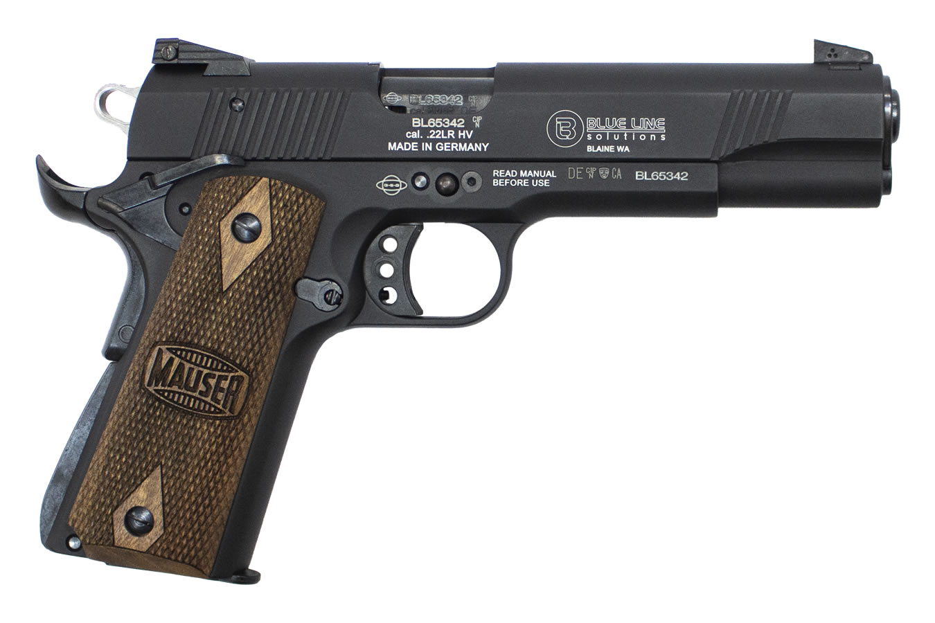 BLUE LINE SOLUTIONS MAUSER 1911 22LR PISTOL WITH WALNUT GRIPS