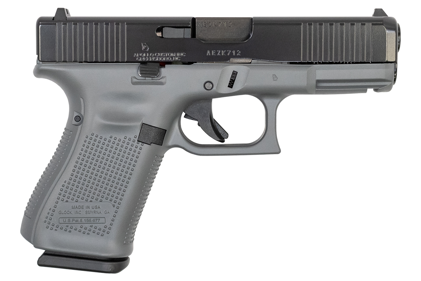 Glock 19 Gen5 9mm Pistol with Cerakote Concrete Frame and Black Slide